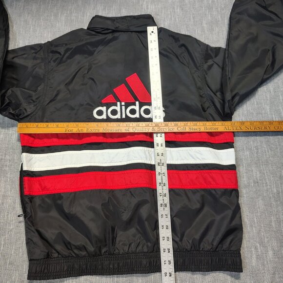 VINTAGE Adidas Jacket Size XL Red Black Windbreaker Track Stripe Embroidered - Picture 9 of 12